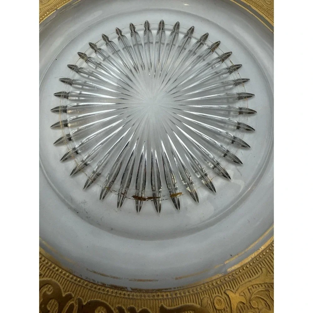 Vintage Gold Encrusted Clear Glass Dessert Salad Plate‎ 8